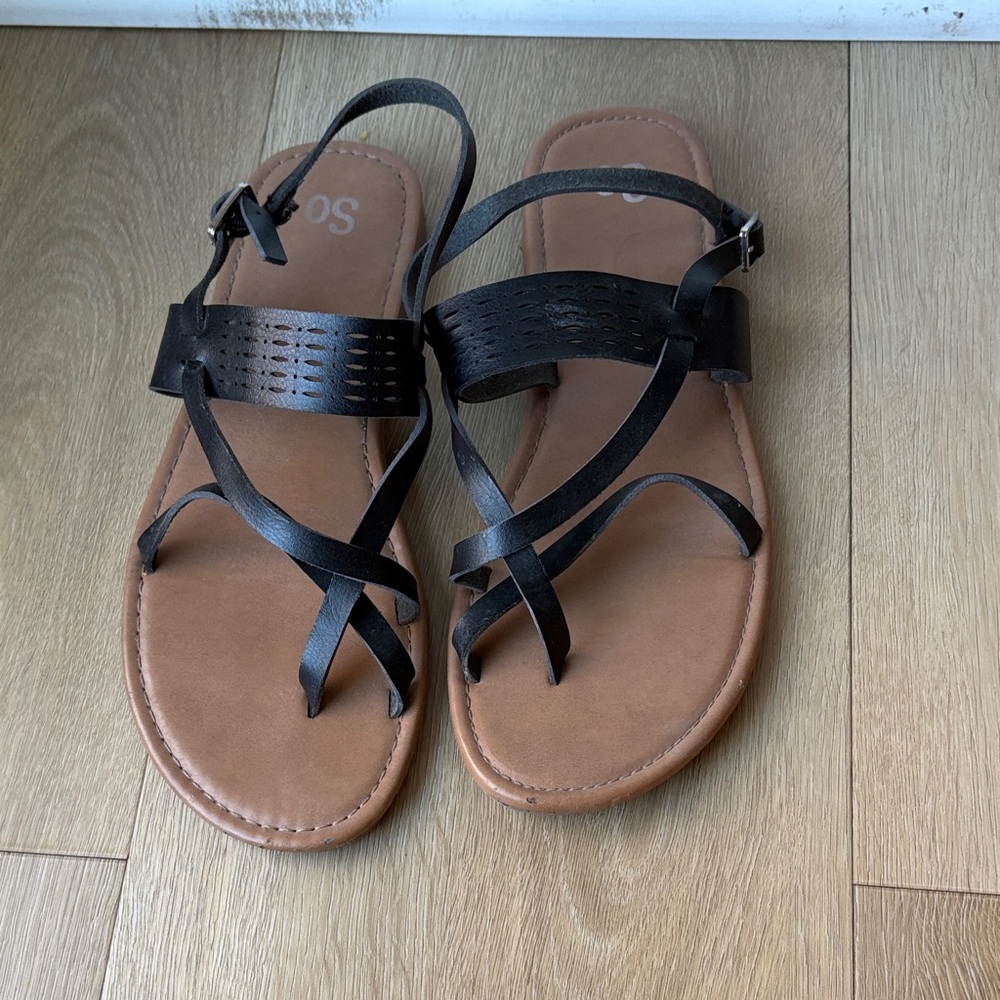 SO Black and Tan Strappy Sandals